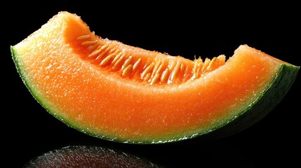 Close-up of a Juicy Cantaloupe Slice, Fresh and Ripe Summer Fruit with Vibrant Orange Hue and Visible Seeds