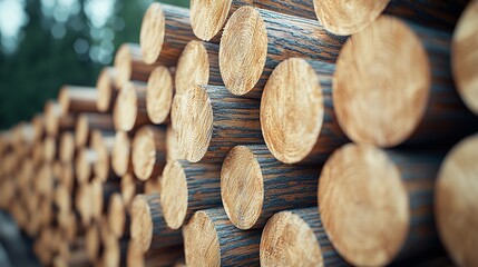 Logging process timber stacks in forest nature photography industrial environment close-up view