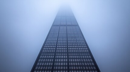 Fototapeta premium Imposing Skyscraper Emerging from Dense Fog