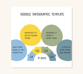 Fototapeta premium Square template with hand drawn diagram template with four parts, doodle infographics, vector eps10 illustration