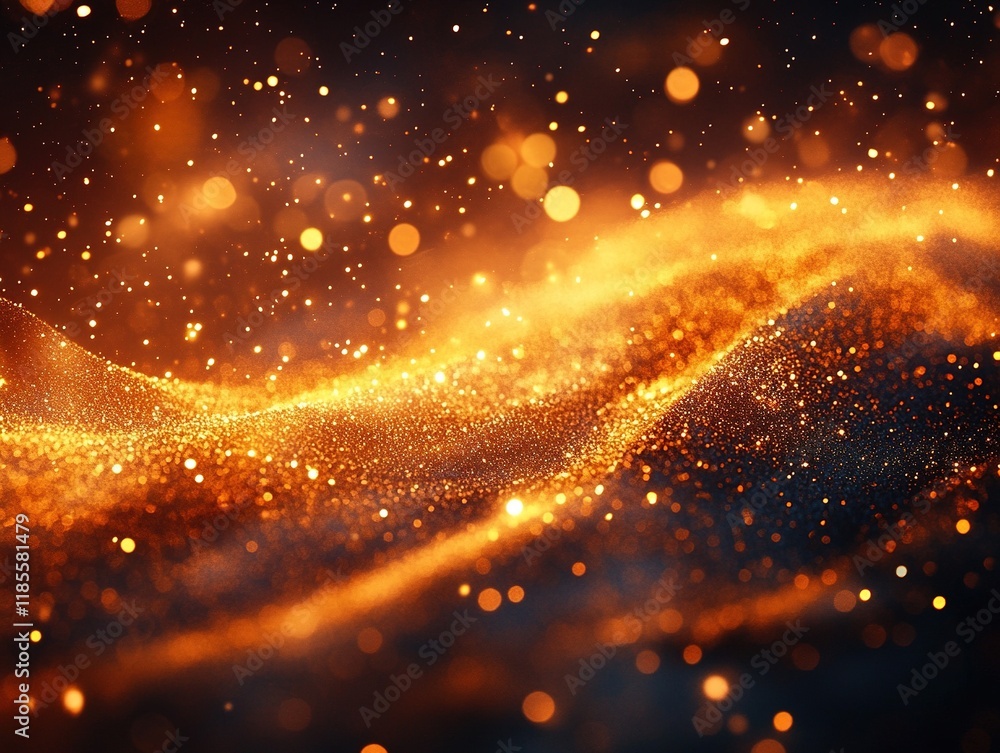 Poster golden wave with particles, bokeh background. for backgrounds and textures