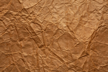 Texture of brown crumpled paper, closeup