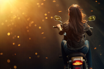 Beautiful woman on classic motorcycle background...