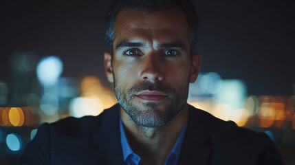 Intriguing Portrait of a Man at Night in the City