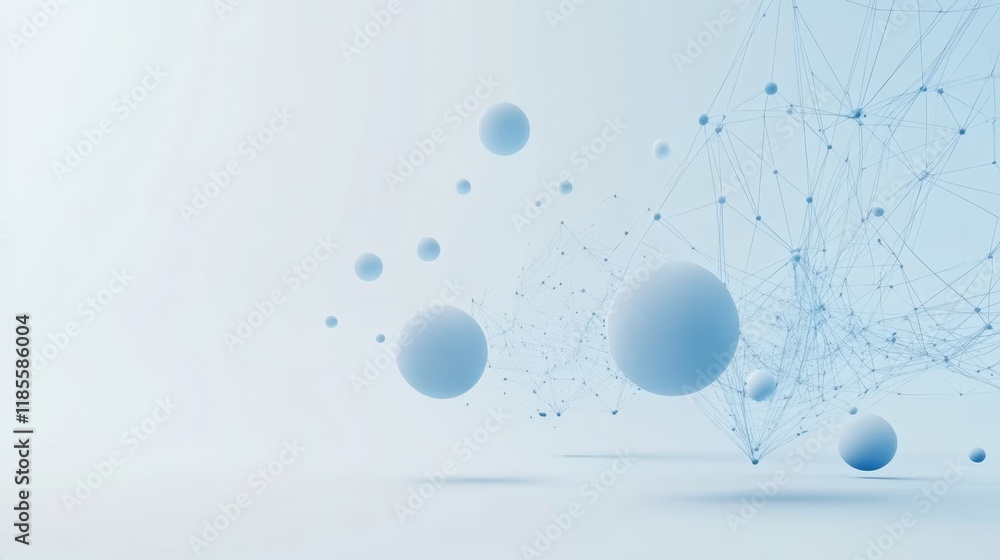 Poster abstract blue network with floating spheres and connecting lines