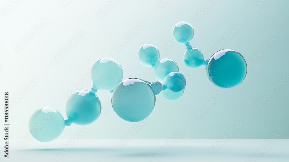 Poster floating turquoise transparent spheres on soft gradient background