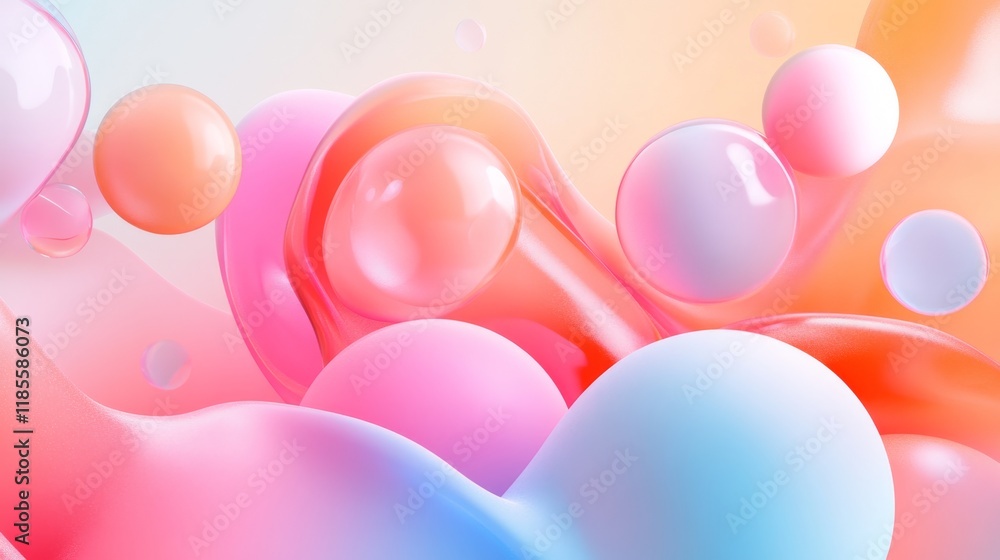 Poster colorful abstract bubbles and blobs in soft pastel shades