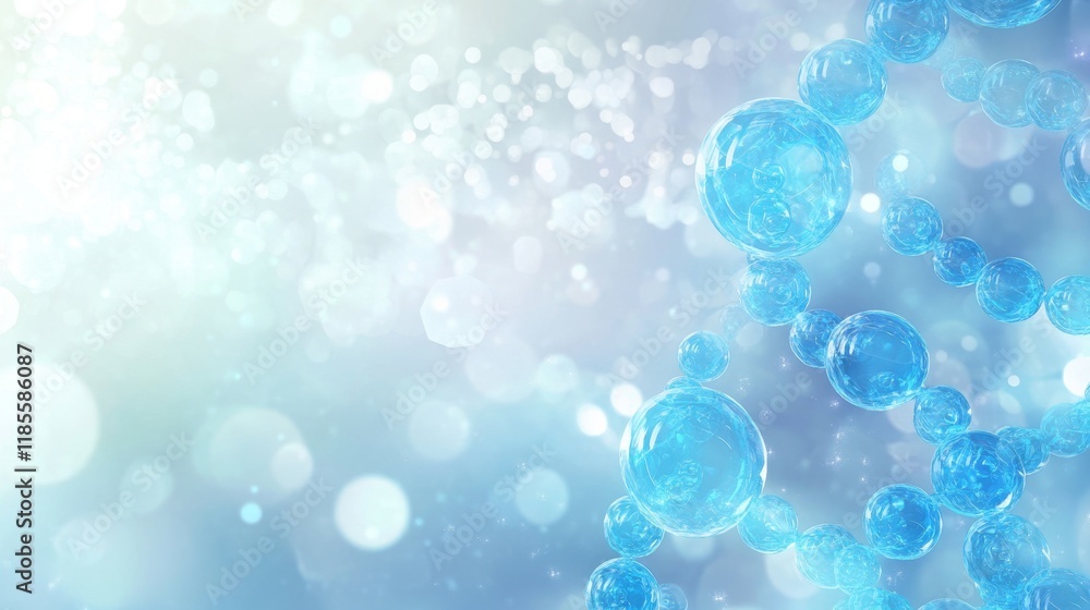Poster abstract blue bubbles with soft light background in dreamy setting