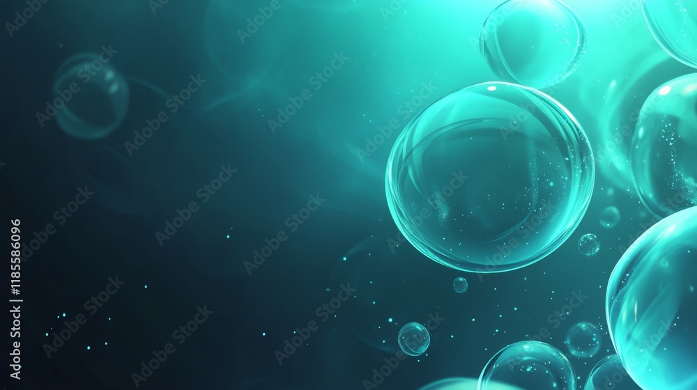 Poster bubbles floating in a mystical aqua background with soft light