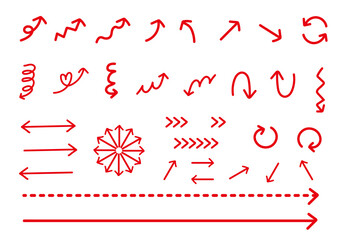 赤の手描き矢印セット