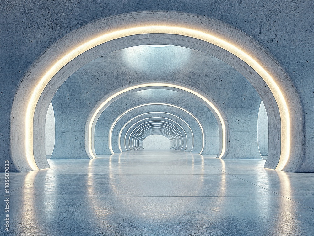 Poster lit arches in concrete tunnel. a design element for background use