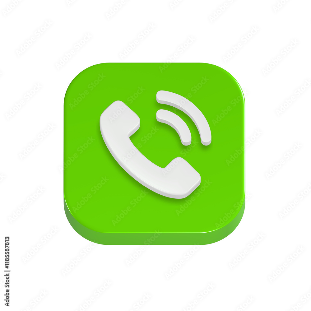 Poster call phone icon 3d square green color symbol for app web