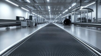 Fototapeta premium A conveyor belt carrying floor mats through a quality testing station.