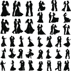 Dancing Couple Silhouette Salsa Vector Art, Silhouettes of romantic couples, Cute couple dancing | vector silhouette illustration on white background