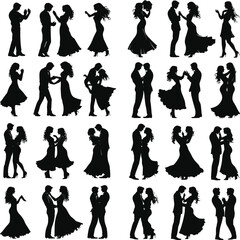 Dancing Couple Silhouette Salsa Vector Art, Silhouettes of romantic couples, Cute couple dancing | vector silhouette illustration on white background