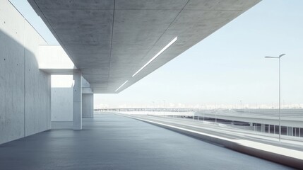 Modern concrete architecture with city view.