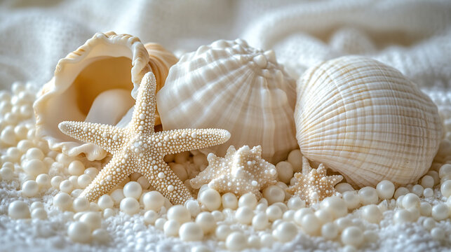 Seashell and Pearl Arrangement An arrangement of seashells and pearls