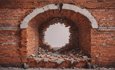 Brick archway with a hole in the middle. The archway is made of bricks