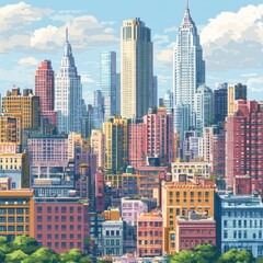 Fototapeta premium Vibrant city skyline with diverse architecture