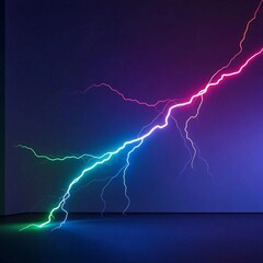 A colorful lightning bolt with a rainbow of colors. The image is of a stormy sky with a bright, colorful lightning bolt. The colors of the lightning bolt are red, green, and blue
