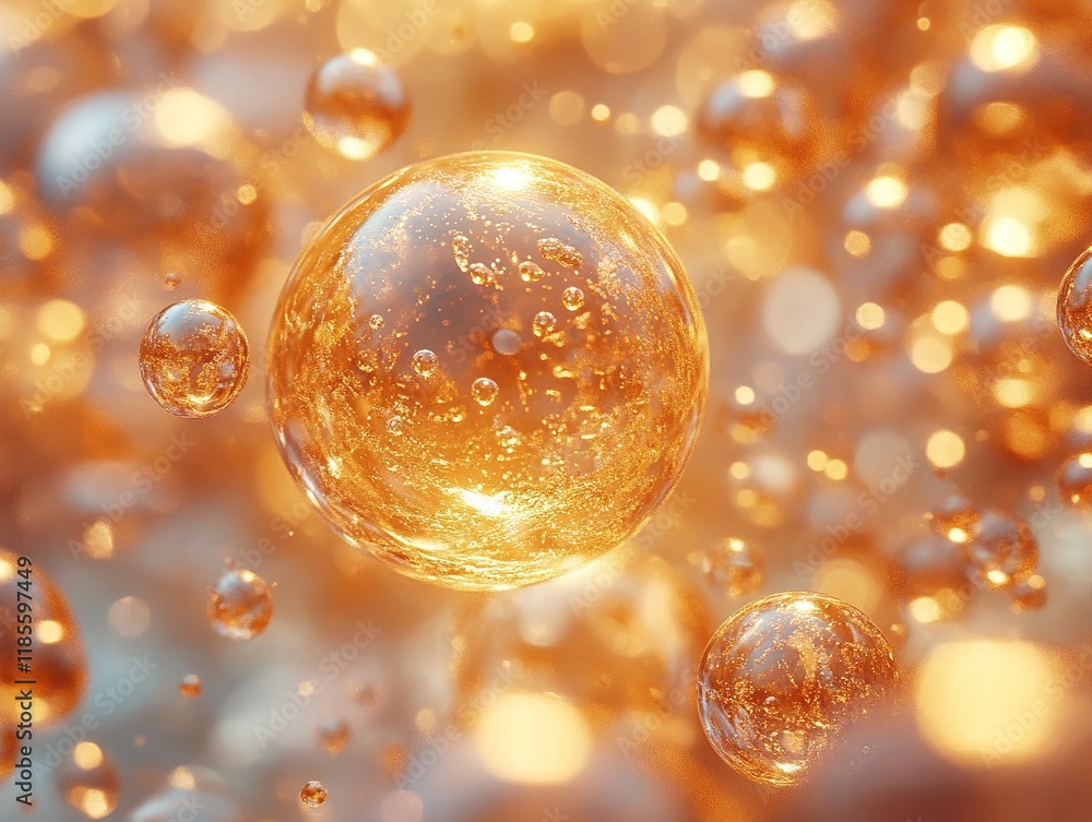 Poster orange spherical blobs in foreground, abstract light background, use art