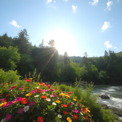 landscape with flowers