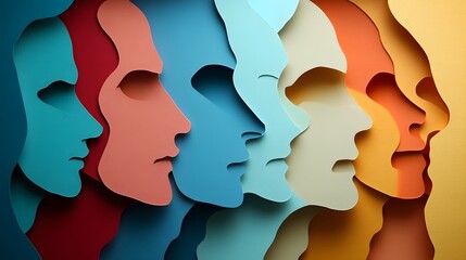 Colorful Abstract Faces Profile View Layered Design