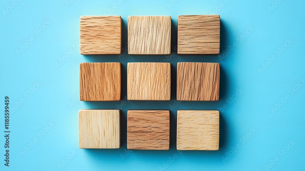 Poster nine wooden blocks arranged in a grid pattern