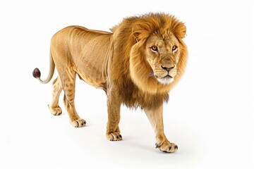 Sharp Image of Lion Walking on White Background Generative Ai