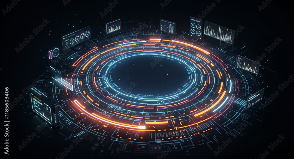 Poster abstract tech background with circuit interface lines and holographic elements . generative ai