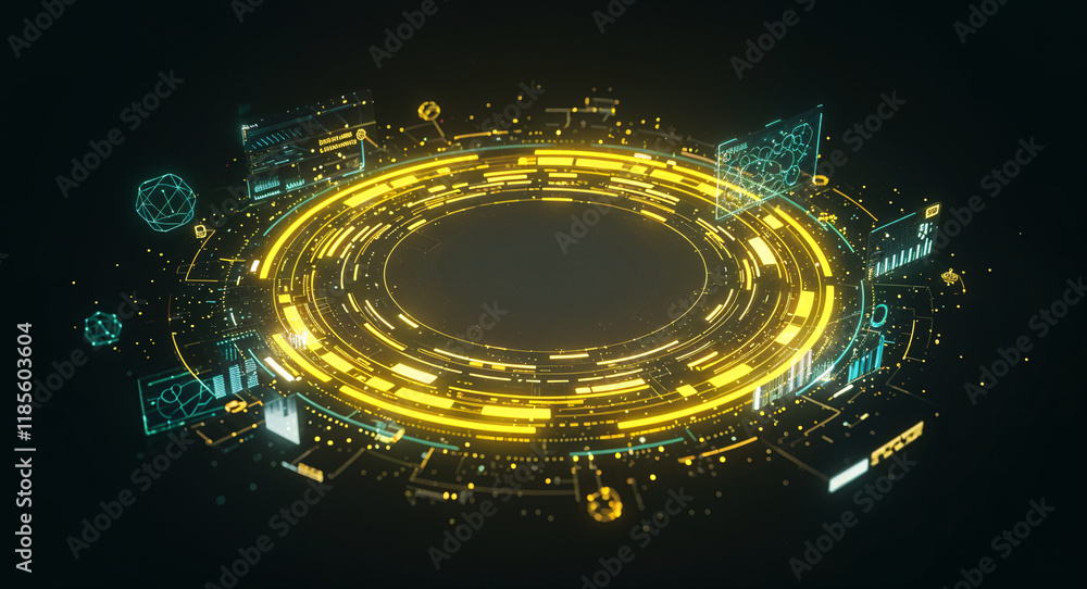 Poster abstract tech background with circuit interface lines and holographic elements . generative ai