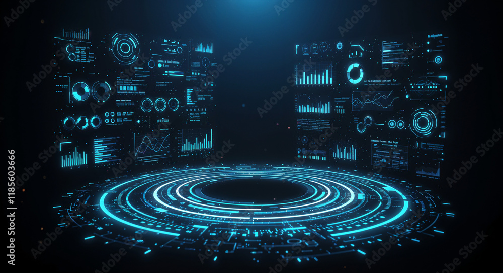Poster abstract tech background with circuit interface lines and holographic elements . generative ai