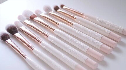 Elegant Makeup Brush Set: Rose Gold & White Sparkle