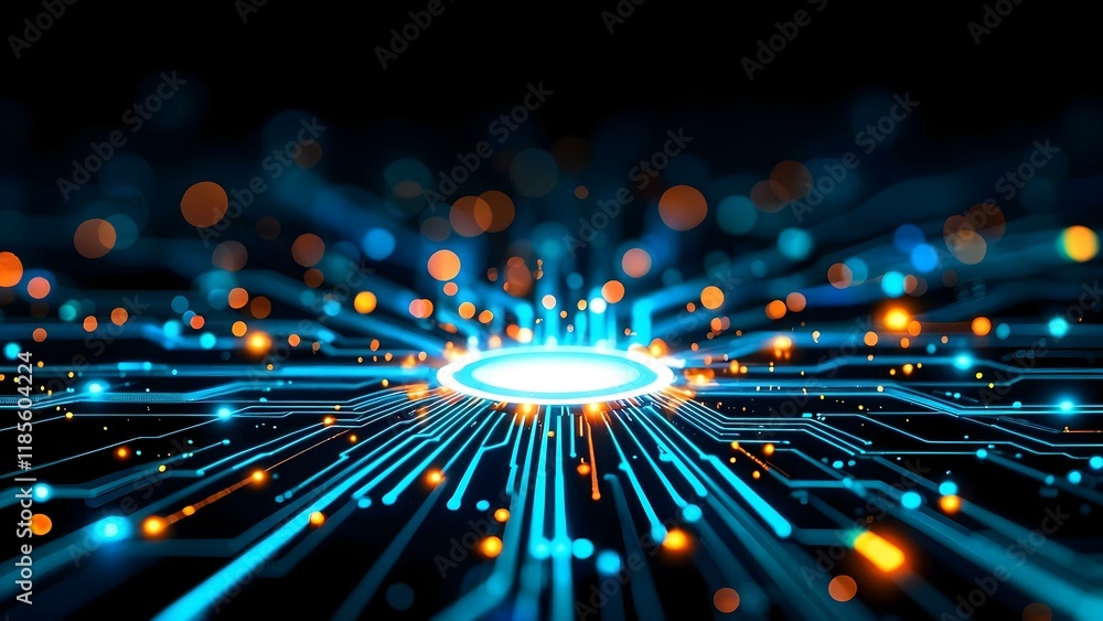 Poster abstract tech background with computer and holographic elements. generative ai
