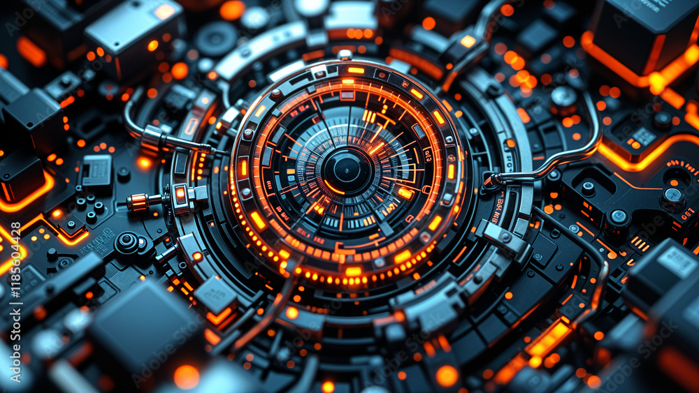 Poster abstract tech background with computer and holographic elements . generative ai