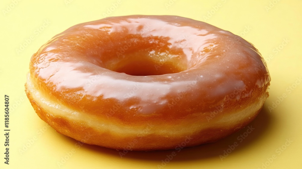 Poster glazed donut on bright yellow background with soft glaze and perfect round shape ready for enjoyment