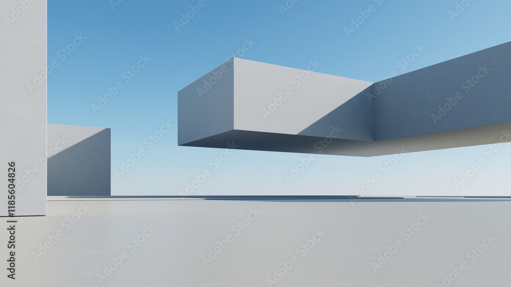Poster 3d illustration of abstract minimal architecture background, geometric architectural design, 3d rendering