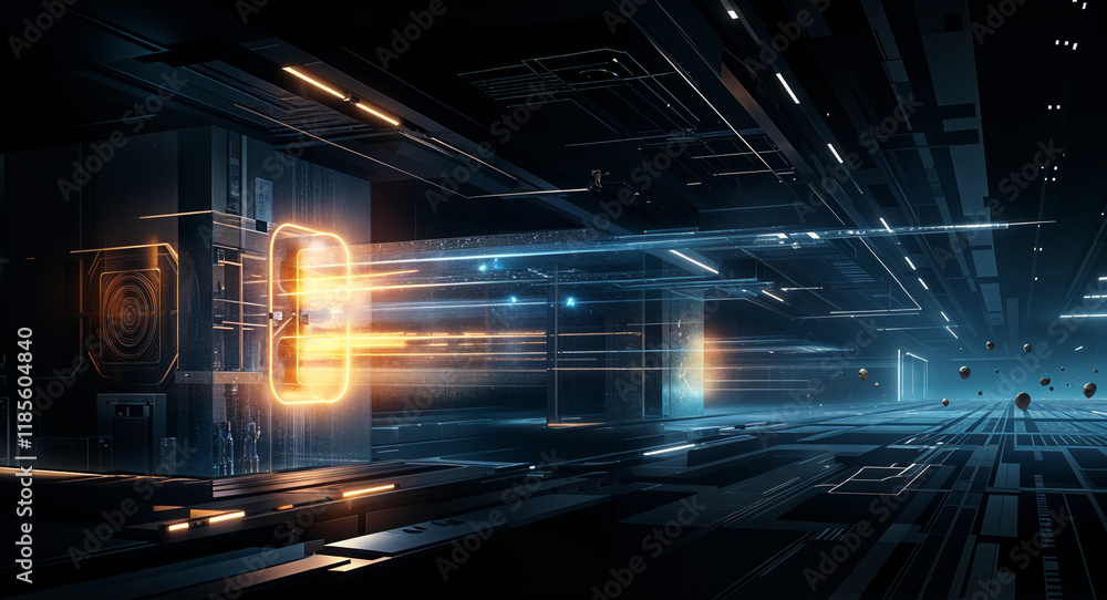 Poster abstract tech background with computer and holographic elements . generative ai