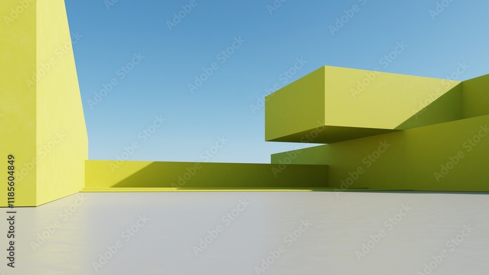 Poster 3d illustration of abstract minimal architecture background, geometric architectural design, 3d rend