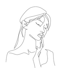 Vector line art portrait girl face with flower. Continuous line, drawing of faces wonen, fashion concept, woman beauty minimalist. Illustration for phone case, t-shirt, slogan design print