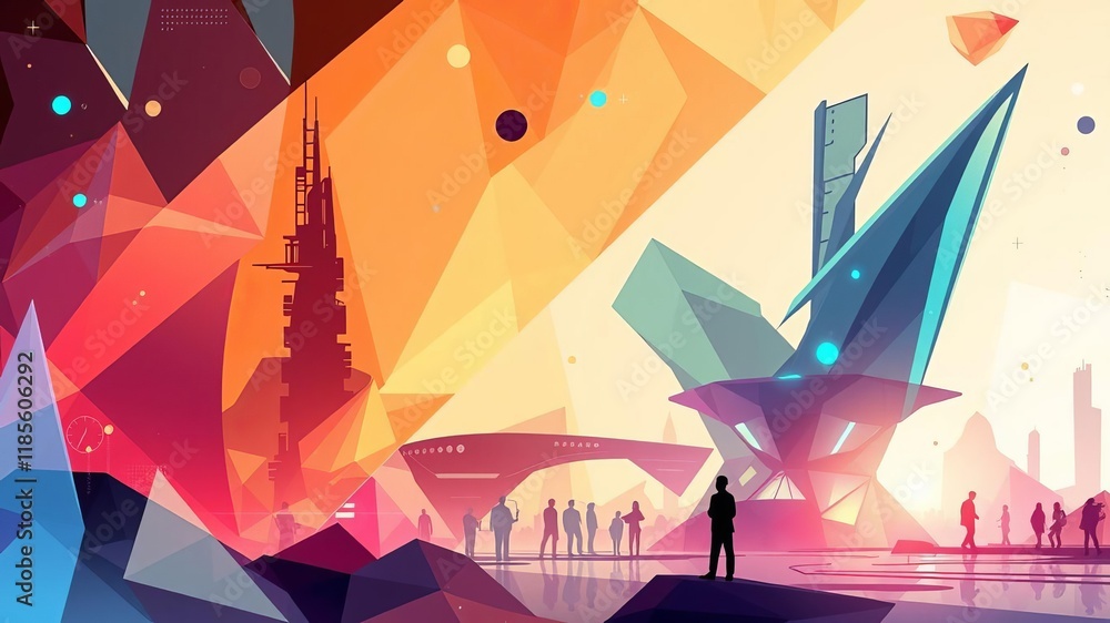 Poster futuristic abstract environment with geometric shapes and structures, design, shapes