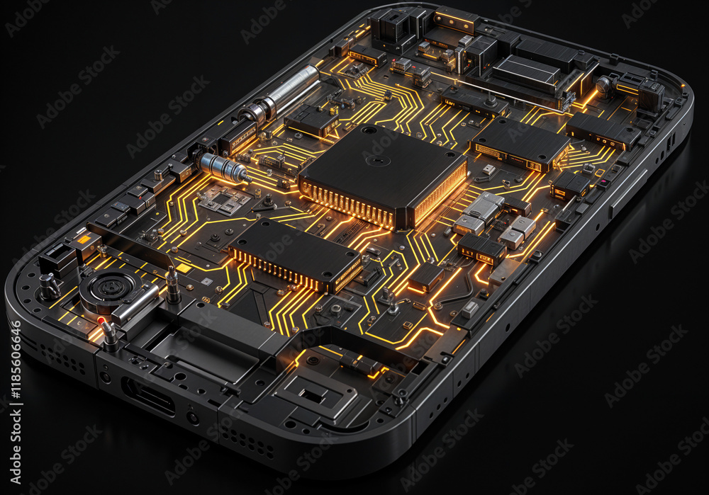 Poster internal structure of mobile phone board and processor . generative ai