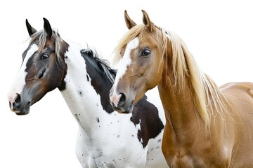 High Quality Picture of Two American Quarter Horse, Front and Back View, Isolated