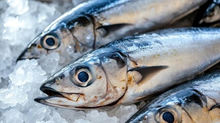 Freshly Caught Fish Displayed on Ice Promoting Omega 3 Fatty Acids Health Benefits at Vibrant Street Market