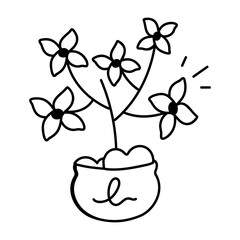 Ixora plant icon in doodle style 
