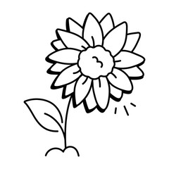 Beautiful sunflower icon in drawing style 
