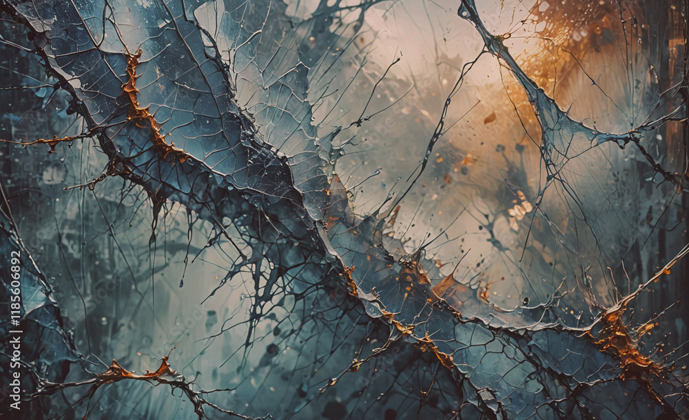 Aufkleber Painting of a tree with branches that are splattered with paint. The branches are twisted and tangled, and the paint appears to be dripping down the tree