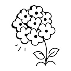 Hydrangea flowers icon in drawing style 

