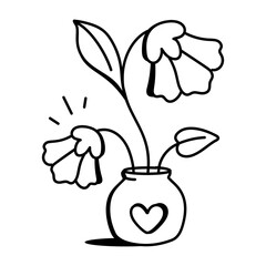 A hand drawn icon of flower in heart pot 

