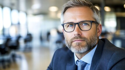 Fototapeta premium Portrait of a Focused Businessman in Modern Office Setting